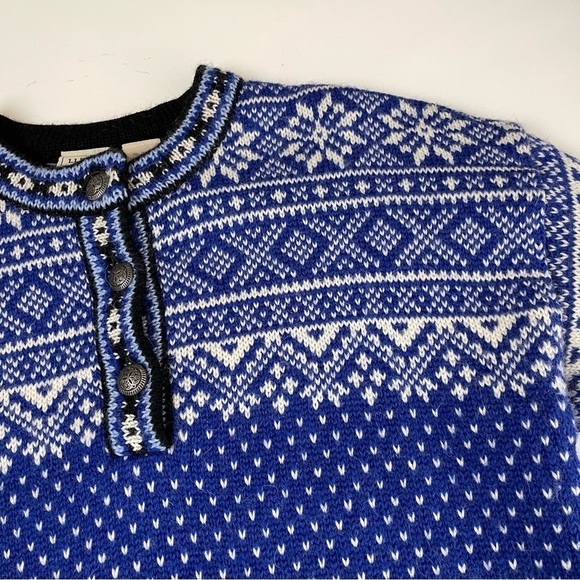 Vintage L.L. Bean FairIsle Nordic Birdseye Wool Sweater - Picture 10 of 13